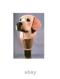 Wooden Walking Stick Cane Labrador Retriever Dog Head Carved Handle Unique Gift