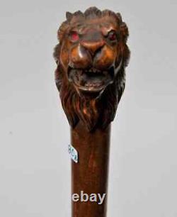 Wooden Walking Stick Cane Lion Head Handle Animal Hand Wood Replica Carved