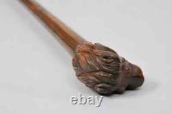 Wooden Walking Stick Cane Lion Head Handle Animal Hand Wood Replica Carved