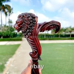 Wooden Walking Stick Cane Lion Head Palm Grip Ergonomic HandleAnimal Wood Carved