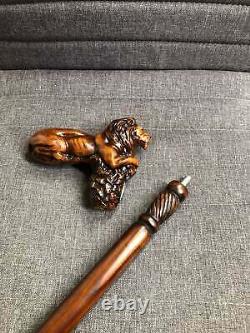 Wooden Walking Stick Cane Lion King Animal Wood Carved Walking Cane