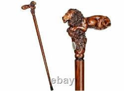 Wooden Walking Stick Cane Lion King Animal Wood Carved Walking Cane handle