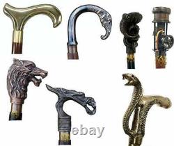 Wooden Walking Stick/Cane Set Of 7 Victorian Style Brass Walking Cane For Men
