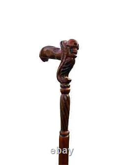 Wooden Walking Stick Cane Skull Head Palm Grip Ergonomic Handle Skull Wood Carve