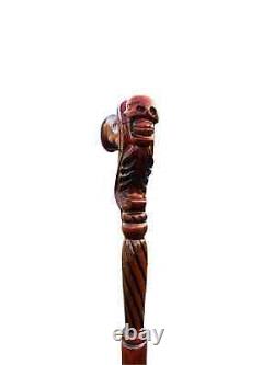 Wooden Walking Stick Cane Skull Head Palm Grip Ergonomic Handle Skull Wood Carve