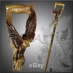 Wooden Walking Stick Cane Winged Boobs Woman Bird Hand carved Art Fantasy MZ11