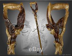 Wooden Walking Stick Cane Winged Boobs Woman Bird Hand carved Art Fantasy MZ11