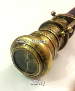 Wooden Walking Stick Cane With Antique Victorian Telescope Handle Compass On Top