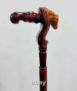 Wooden Walking Stick Cane With Bull Head Design Handle Handcrafted Gift For Men