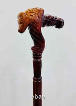 Wooden Walking Stick Cane With Bull Head Design Handle Handcrafted Gift For Men