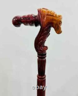 Wooden Walking Stick Cane With Bull Head Design Handle Handcrafted Gift For Men