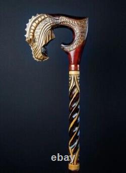Wooden Walking Stick Dragon head Vintage wooden carving walking cane Best Gift