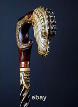 Wooden Walking Stick Dragon head Vintage wooden carving walking cane Best Gift