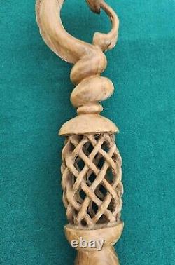 Wooden Walking Stick Serpent Handle Hand Carved Walking Cane Stick Unique Gift