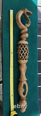 Wooden Walking Stick Serpent Handle Hand Carved Walking Cane Stick Unique Gift