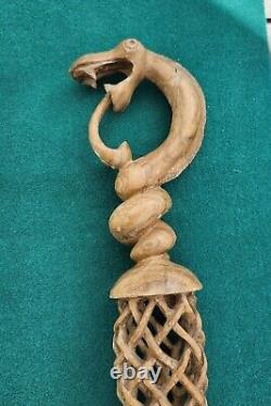 Wooden Walking Stick Serpent Handle Hand Carved Walking Cane Stick Unique Gift