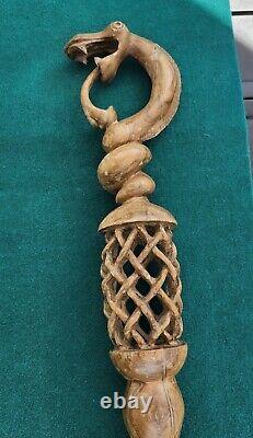 Wooden Walking Stick Serpent Handle Hand Carved Walking Cane Stick Unique Gift