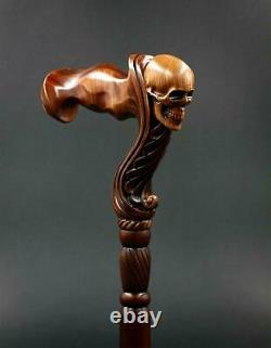 Wooden Walking Stick Skull Cane Ergonomic Palm Grip Handle Walking cane skull