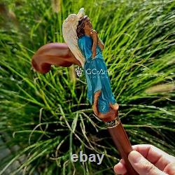 Wooden Walking cane Angel Elegant Handpainted walking stick Religion style