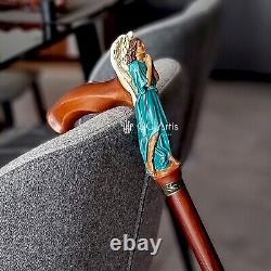 Wooden Walking cane Angel Elegant Handpainted walking stick Religion style