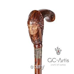 Wooden Walking cane Indian Chief stick Hand Carved Wood Crafted for men women
