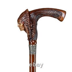 Wooden Walking cane Indian Chief stick Hand Carved Wood Crafted for men women