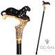 Wooden Walking Cane Stick Black Panther Cougar Cat Wood Carved Crafted Light