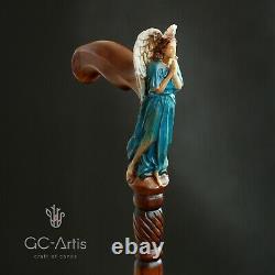 Wooden Walking cane stick Christian Angel Elegant Light Ladies gift for woman D