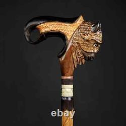 Wooden cane american bison Buffalo head wooden walking stick