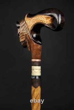 Wooden cane american bison Buffalo head wooden walking stick