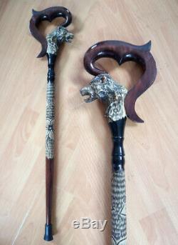 Wooden cane wolf Carved handle and staff Wood walking stick Hand carved canes