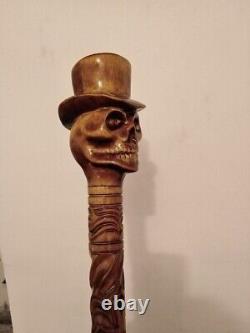 Wooden walking Stick with skull Designer Hand Carved Handle cane Hiking Stick