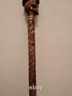 Wooden walking Stick with skull Designer Hand Carved Handle cane Hiking Stick