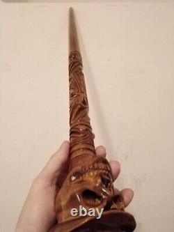 Wooden walking Stick with skull Designer Hand Carved Handle cane Hiking Stick