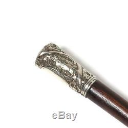 Wooden walking stick (cane) with a silver-plated handle