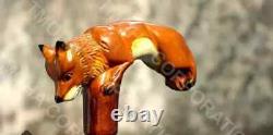 Wooden walking stick fox handle hand carved fox animal walking cane unique giftA