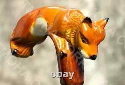 Wooden walking stick fox handle hand carved fox animal walking cane unique giftA