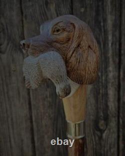 Wooden walking stick hand carved Dog&bird handmade wooden walking cane