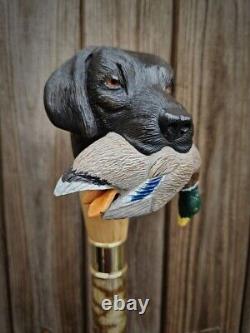 Wooden walking stick hand carved Dog&bird handmade wooden walking cane