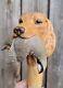 Wooden Walking Stick Hand Carved Dog Handmade Wooden Walking Cane