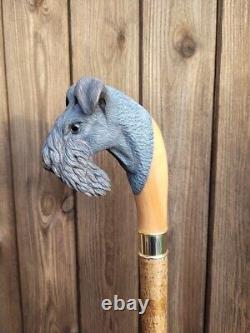 Wooden walking stick hand carved Dog wooden walking cane