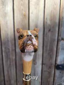 Wooden walking stick hand carved Dog wooden walking gift