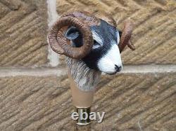 Wooden walking stick hand carved Goat handmade wooden walking cane