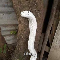 Wooden walking stick hand carved White cobra snake handmade walking cane animal