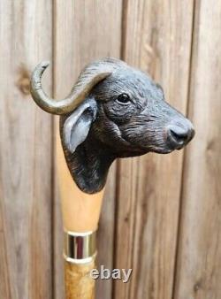 Wooden walking stick hand carved beautiful Cow wooden walking cane