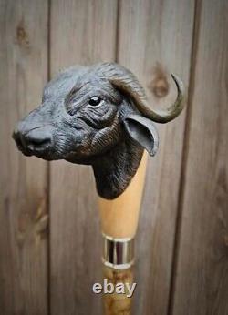 Wooden walking stick hand carved beautiful Cow wooden walking cane