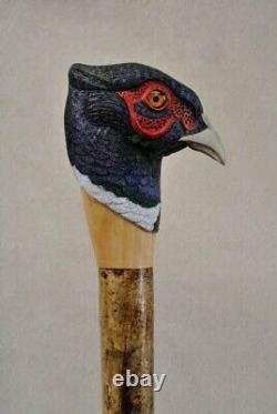 Wooden walking stick hand carved bird handmade wooden walking cane