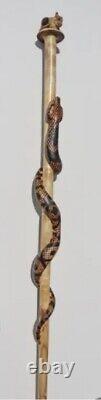 Wooden walking stick hand carved cobra Snake&Rat handmade wooden walking cane