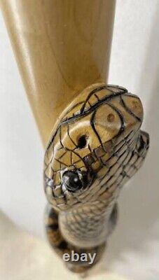 Wooden walking stick hand carved cobra Snake&Rat handmade wooden walking cane