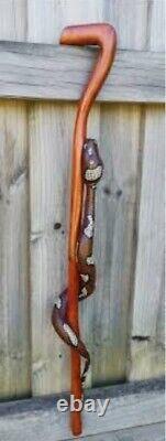 Wooden walking stick hand carved cobra Snake handmade wooden walking cane